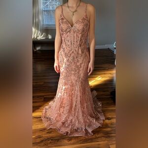 Embellished Blush Pink Sequin Mermaid Dress